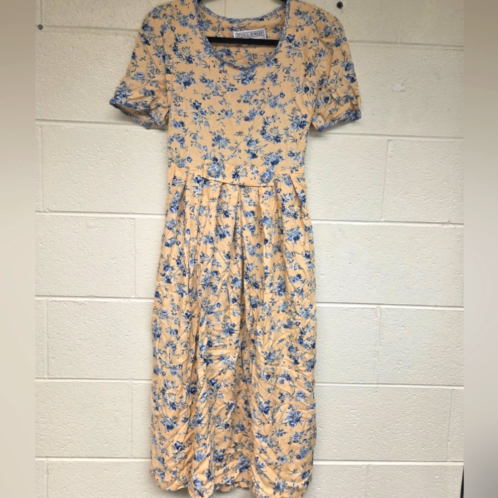 VTG Jessica Howard Yellow And Blue Floral Dress
